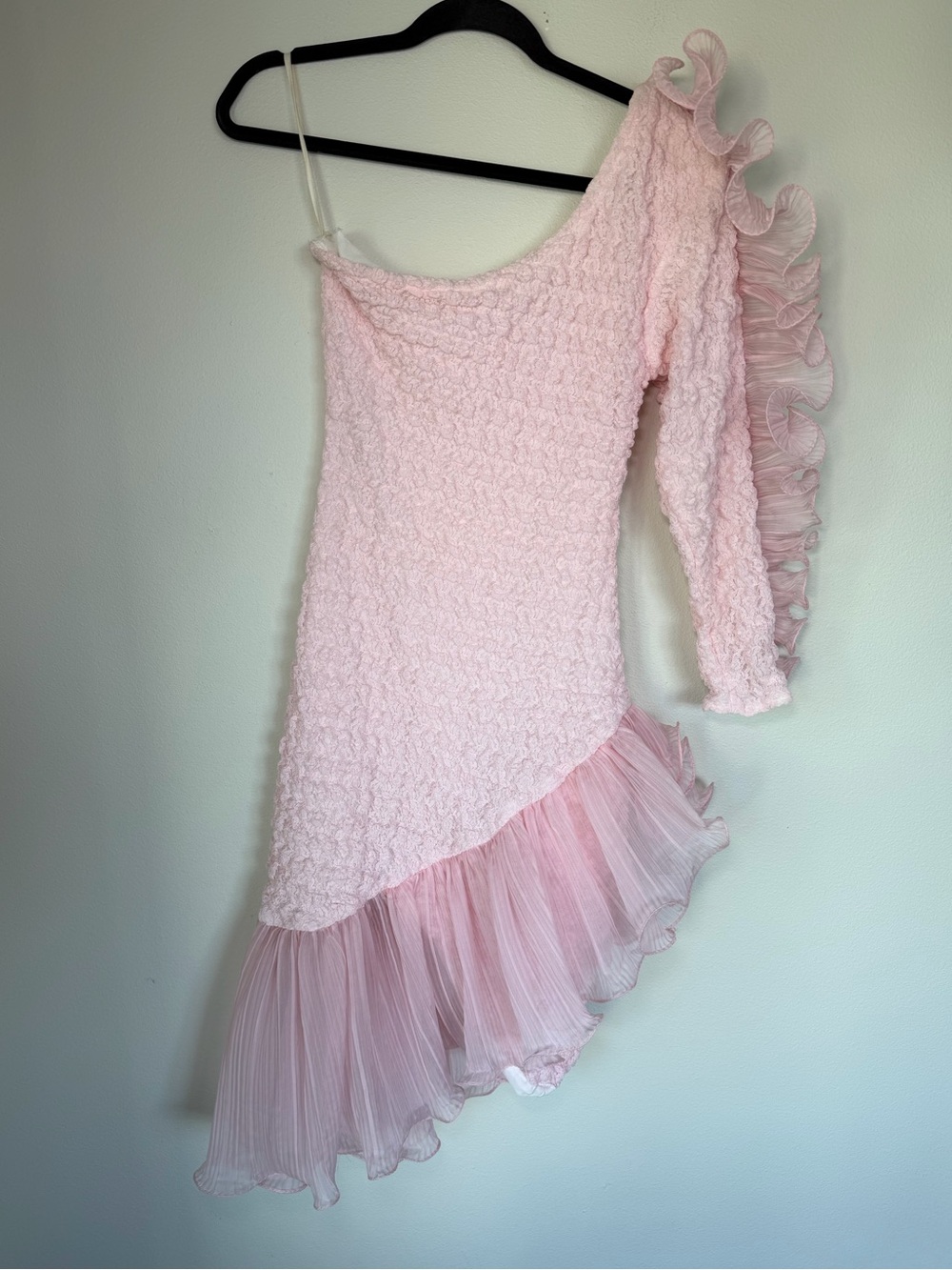 Vintage Candice Candice Pink Ruffles Asymmetrical Fairy Ballet One Sleeve Dress
